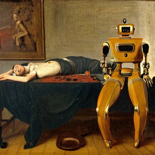 A robot inspecting a human